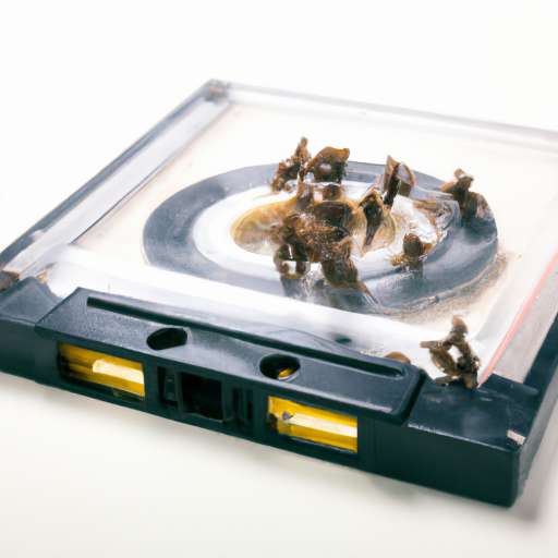 Transparent audio casette full of ants trapped inside