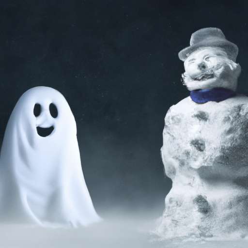 frozen ghost standing next to smiling snowman