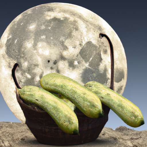 bamboo basket full of banana shaped watermelons, on surface of the moon
